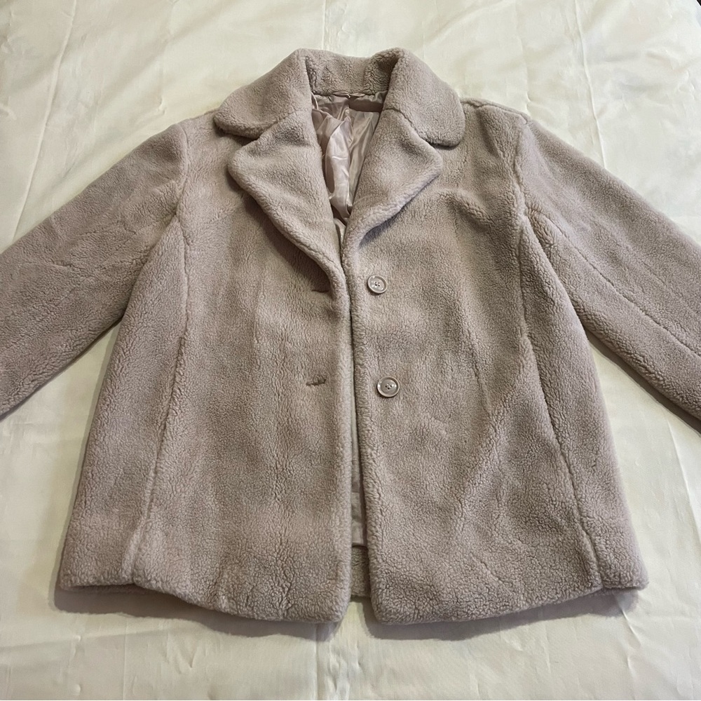 & Other Stories- Oversized Buttoned Warm Faux Fur Tan Teddy Coat Winter Size 8